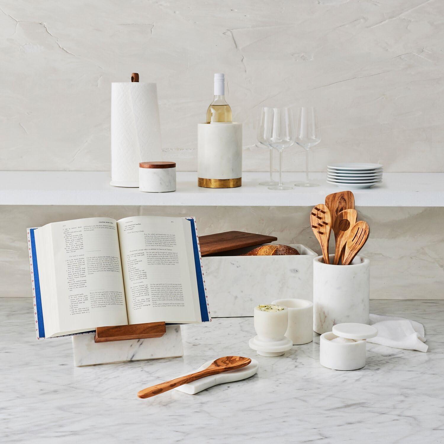 Sur La Table White Marble Salt Cellar – 4″ Round Handmade Kitchen Countertop Spice Storage Jar with Lid, Elegant Marble Décor - view 3