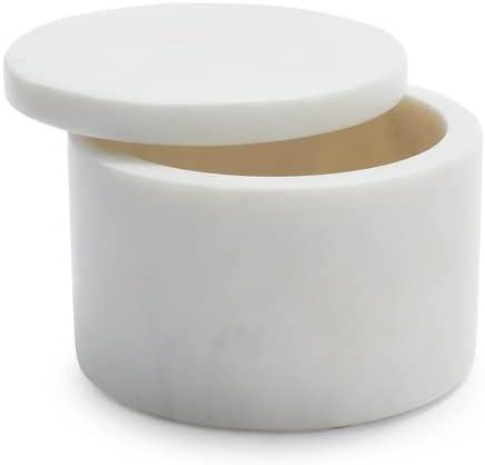 Sur La Table White Marble Salt Cellar – 4″ Round Handmade Kitchen Countertop Spice Storage Jar with Lid, Elegant Marble Décor - view 4