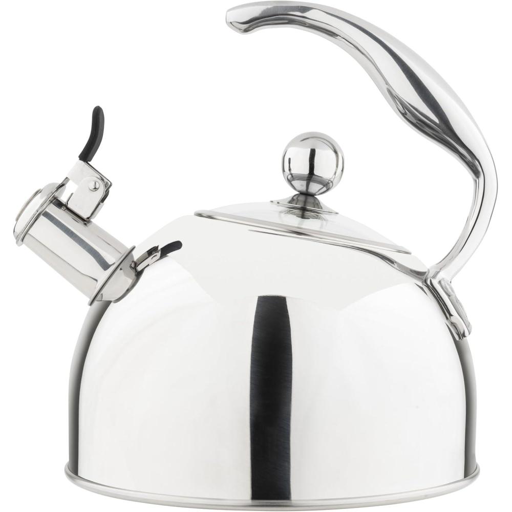 Viking 3-Ply Stainless Steel Tea Kettle, 2.6 Quart Stovetop Hot Water Pot with Tempered Glass Lid, Ergonomic Handle, Induction Ready, Slate and Blue(Mirror Finish)