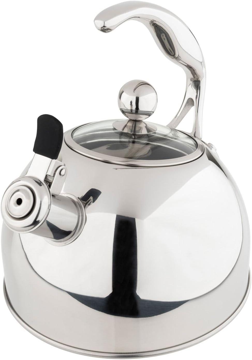 Viking 3-Ply Stainless Steel Tea Kettle, 2.6 Quart Stovetop Hot Water Pot with Tempered Glass Lid, Ergonomic Handle, Induction Ready, Slate and Blue(Mirror Finish) - view 4