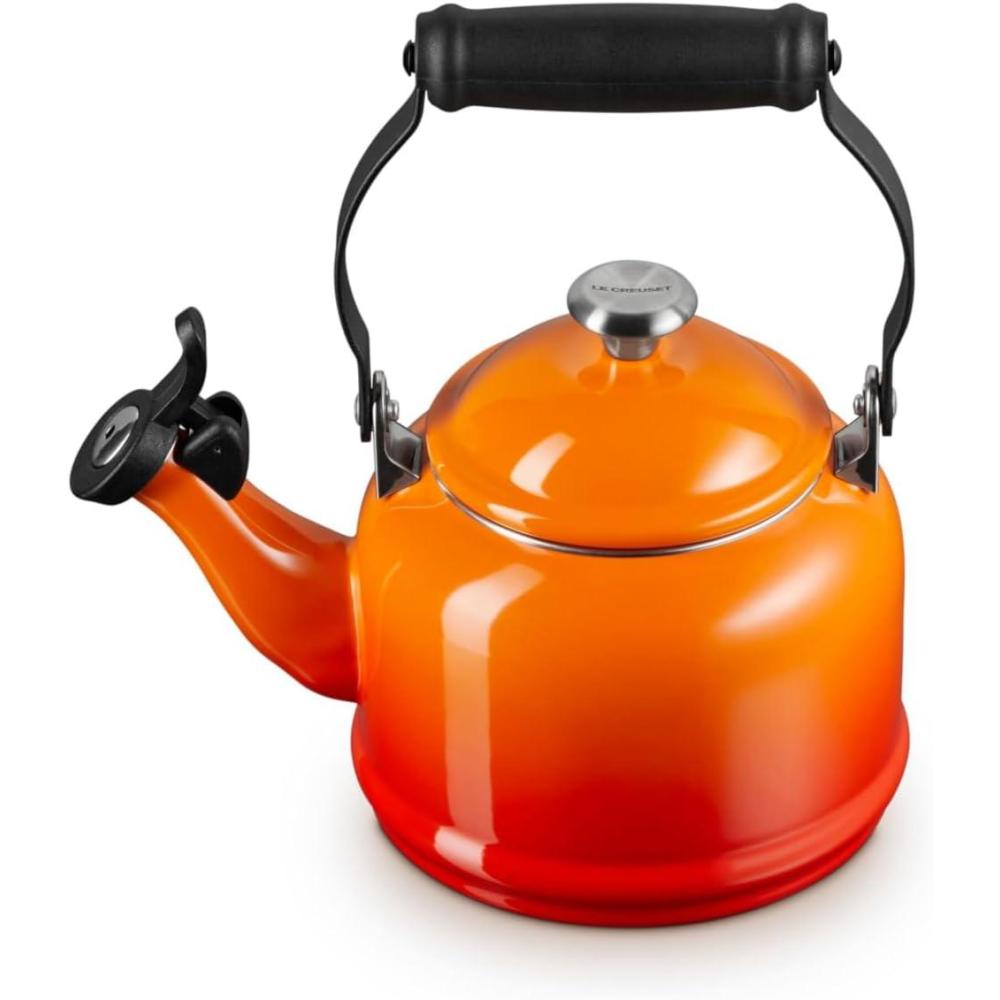 Le Creuset Enamel On Steel Demi Tea Kettle with Metal Finishes, 1.25 qt., Flame(Flame)