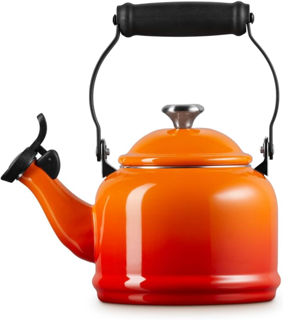 Le Creuset Enamel On Steel Demi Tea Kettle with Metal Finishes, 1.25 qt., Flame(Flame) - view 3