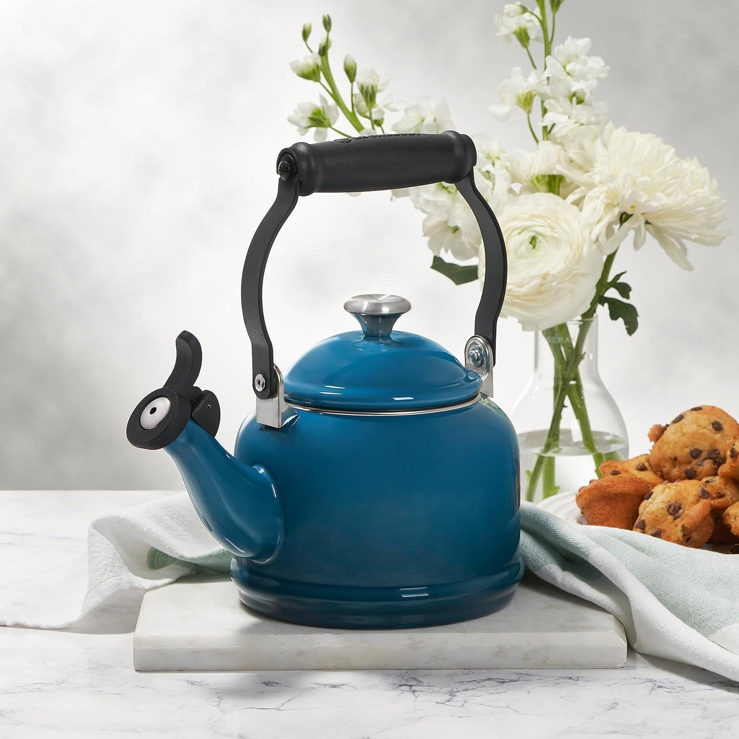 Le Creuset Enamel On Steel Demi Tea Kettle with Metal Finishes, 1.25 qt., Flame(Flame) - view 7