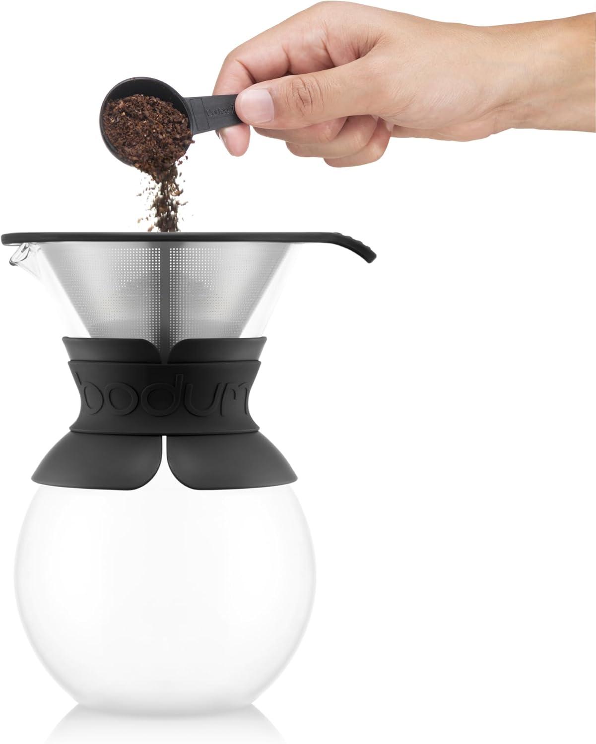 Bodum 34oz Pour Over Coffee Maker, High-Heat Borosilicate Glass with Reusable Stainless Steel Filter and Double Wall Cork Grip – Made in Portugal(Black Band) - view 2