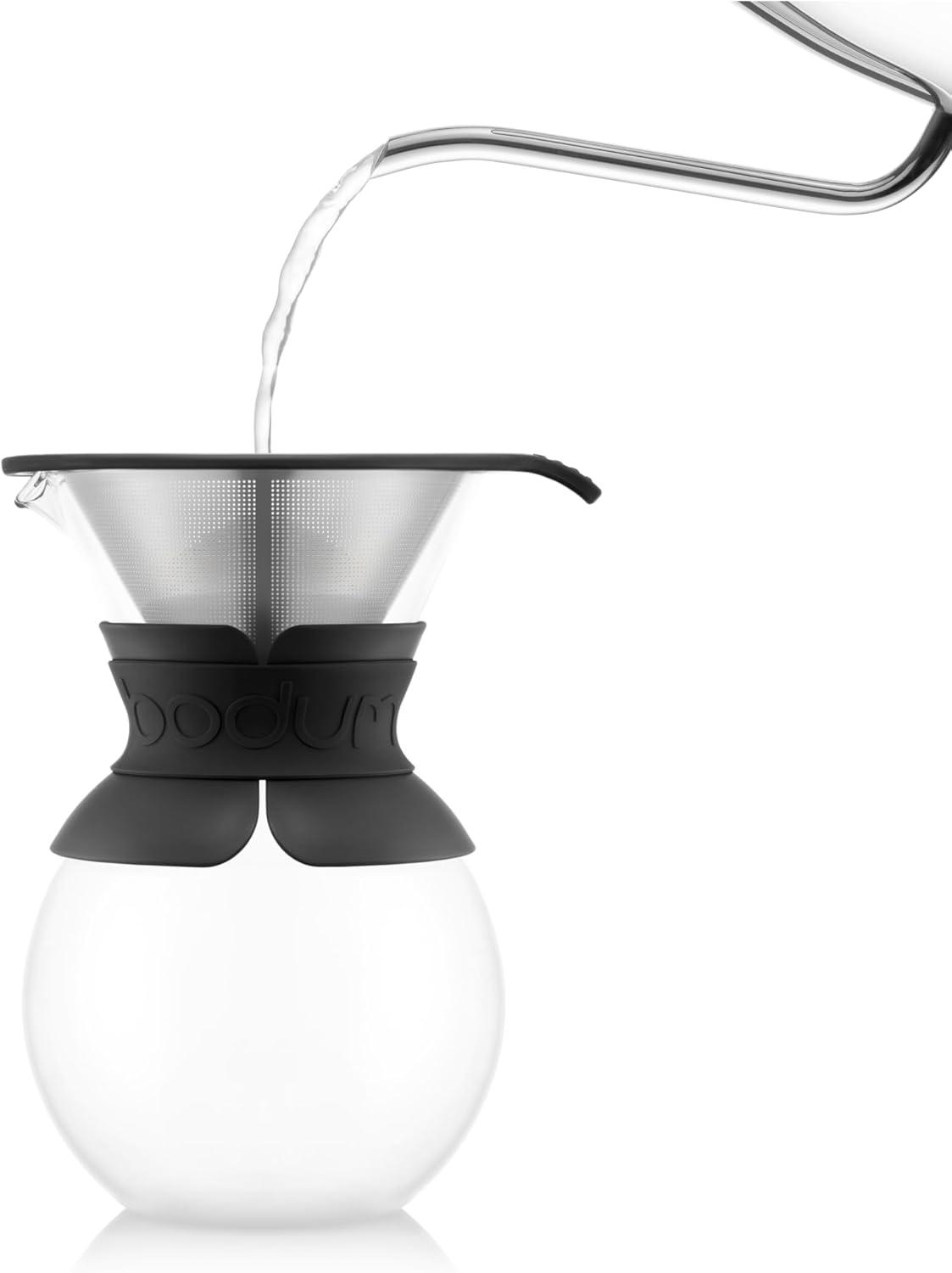 Bodum 34oz Pour Over Coffee Maker, High-Heat Borosilicate Glass with Reusable Stainless Steel Filter and Double Wall Cork Grip – Made in Portugal(Black Band) - view 3