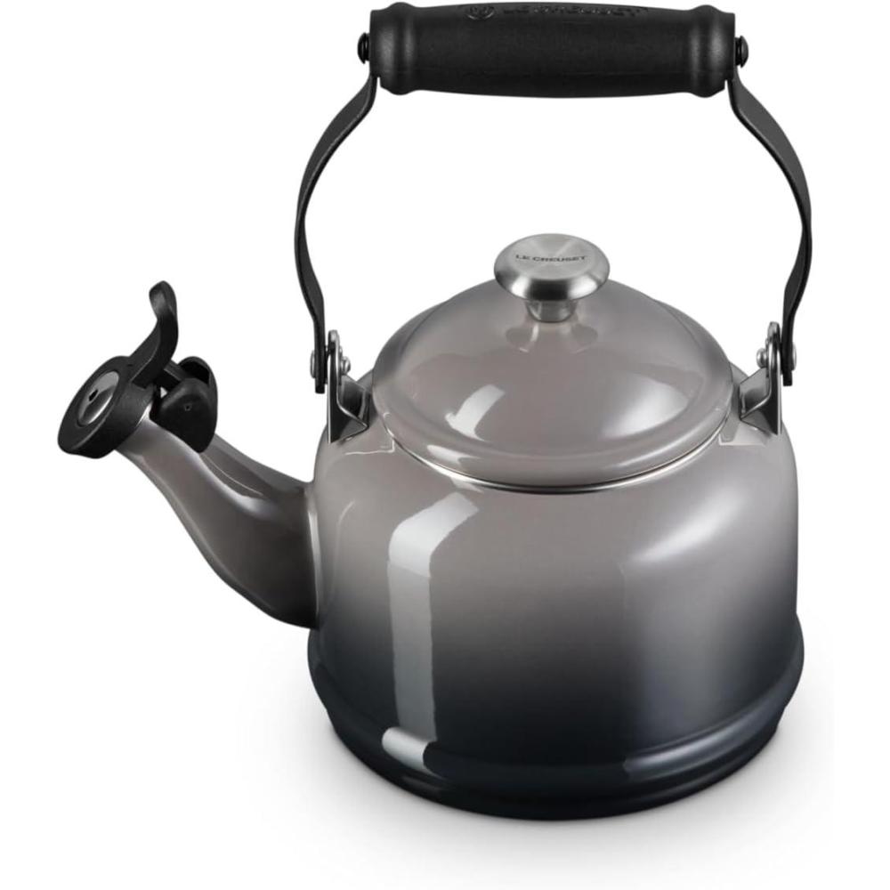 Le Creuset Enamel On Steel Demi Tea Kettle with Metal Finishes, 1.25 qt., Flame(Oyster)