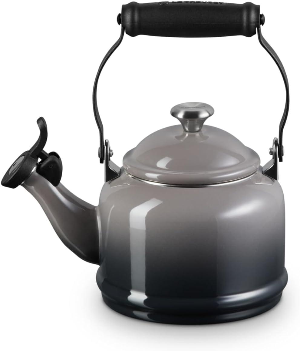 Le Creuset Enamel On Steel Demi Tea Kettle with Metal Finishes, 1.25 qt., Flame(Oyster) - view 2