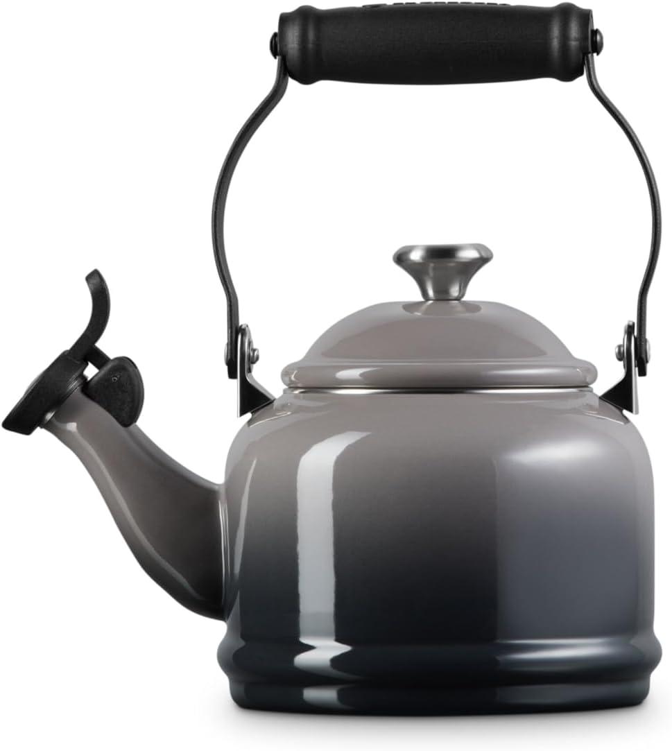 Le Creuset Enamel On Steel Demi Tea Kettle with Metal Finishes, 1.25 qt., Flame(Oyster) - view 3