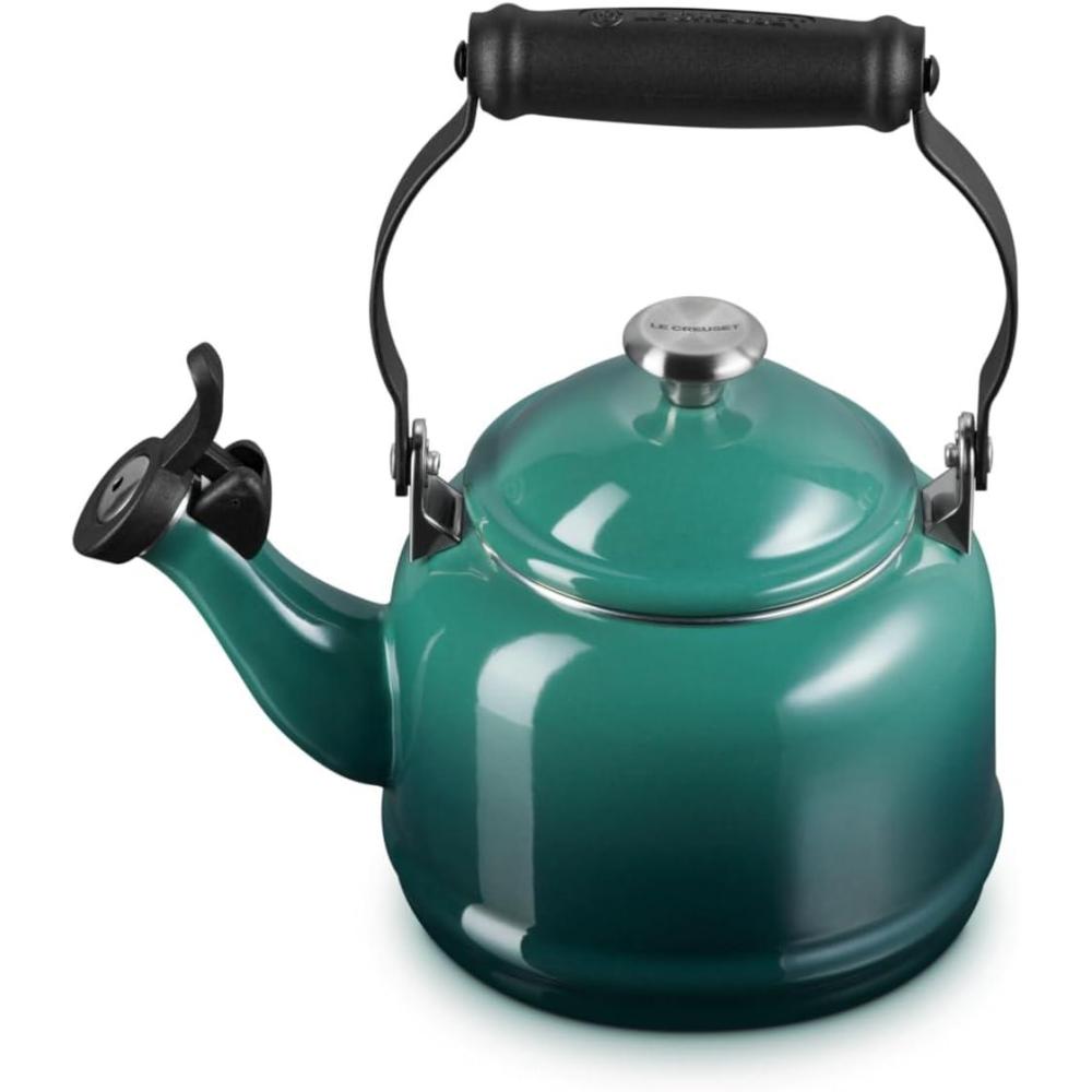Le Creuset Enamel On Steel Demi Tea Kettle with Metal Finishes, 1.25 qt., Flame(Artichaut)