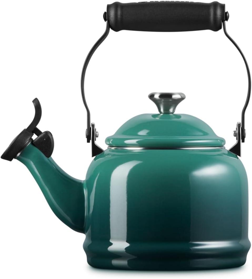 Le Creuset Enamel On Steel Demi Tea Kettle with Metal Finishes, 1.25 qt., Flame(Artichaut) - view 3