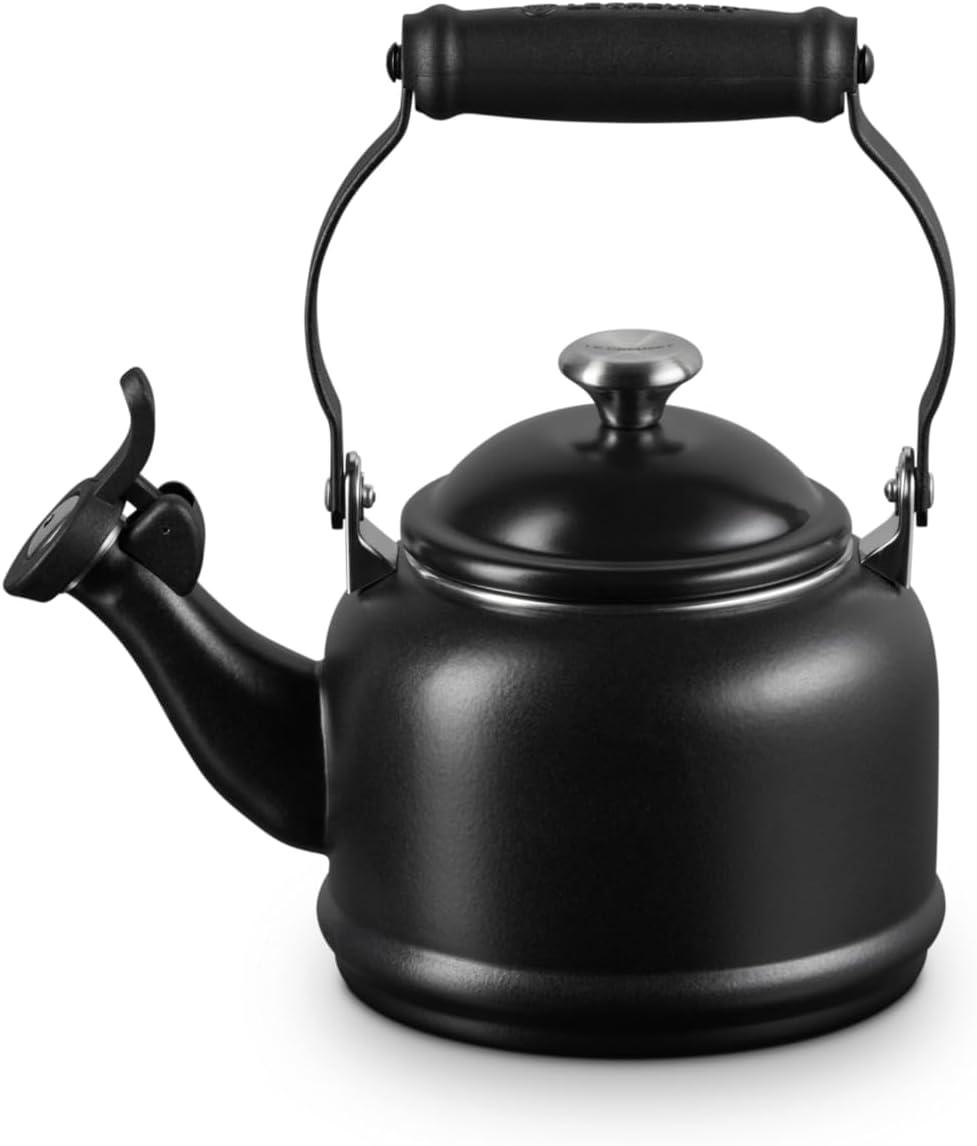 Le Creuset Enamel On Steel Demi Tea Kettle with Metal Finishes, 1.25 qt., Flame(Licorice) - view 2