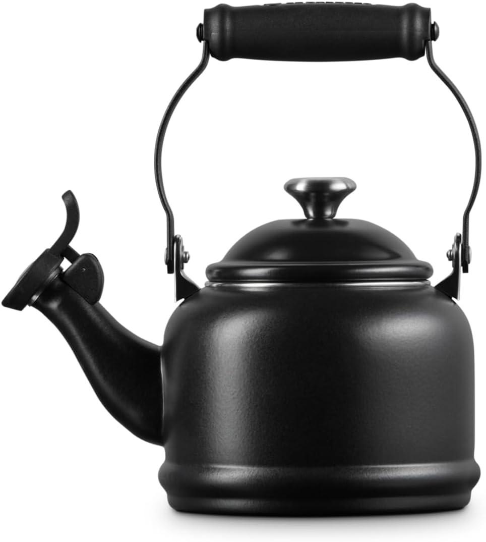 Le Creuset Enamel On Steel Demi Tea Kettle with Metal Finishes, 1.25 qt., Flame(Licorice) - view 3