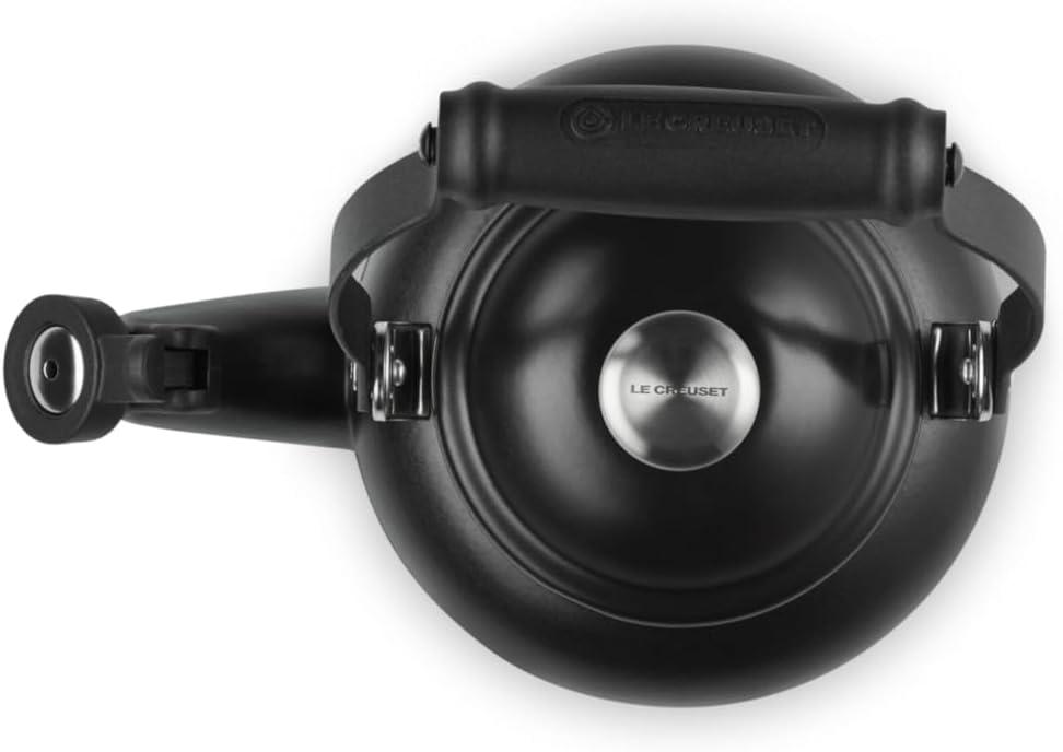 Le Creuset Enamel On Steel Demi Tea Kettle with Metal Finishes, 1.25 qt., Flame(Licorice) - view 4