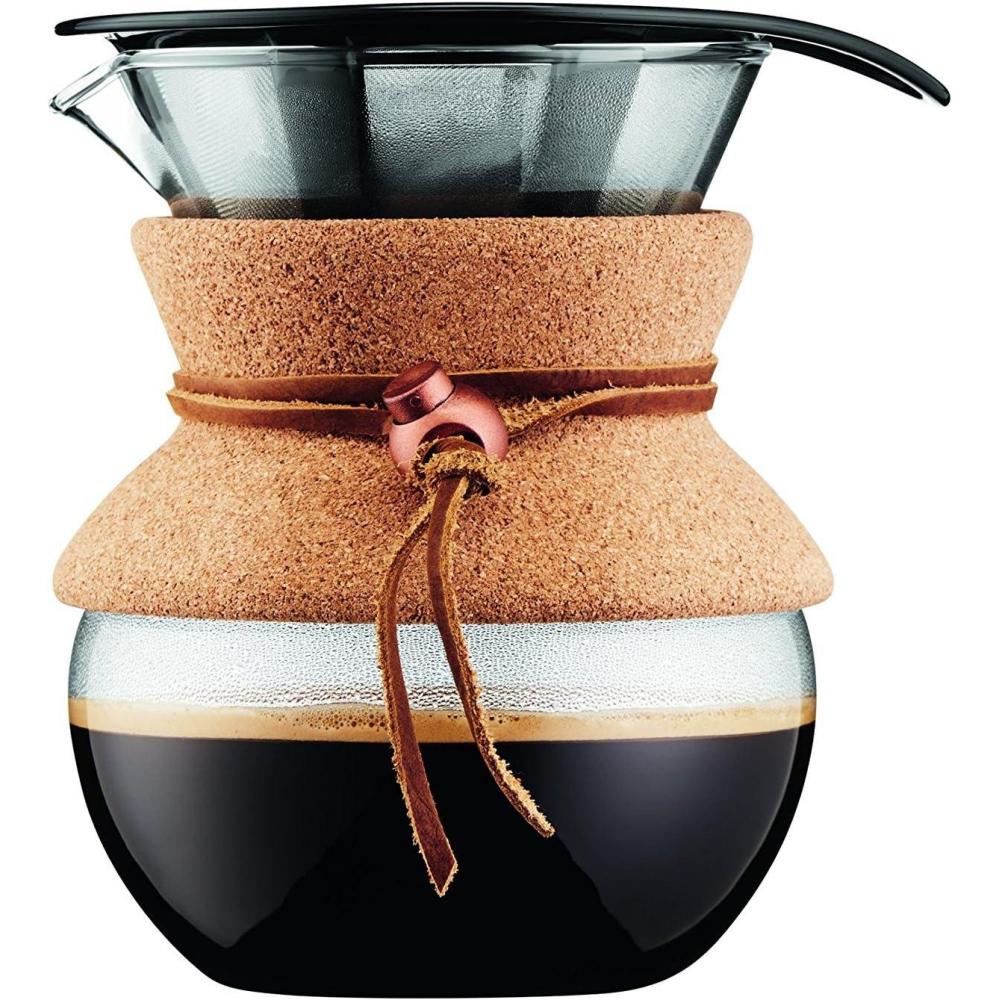 Bodum 34oz Pour Over Coffee Maker, High-Heat Borosilicate Glass with Reusable Stainless Steel Filter and Double Wall Cork Grip – Made in Portugal(Cork)