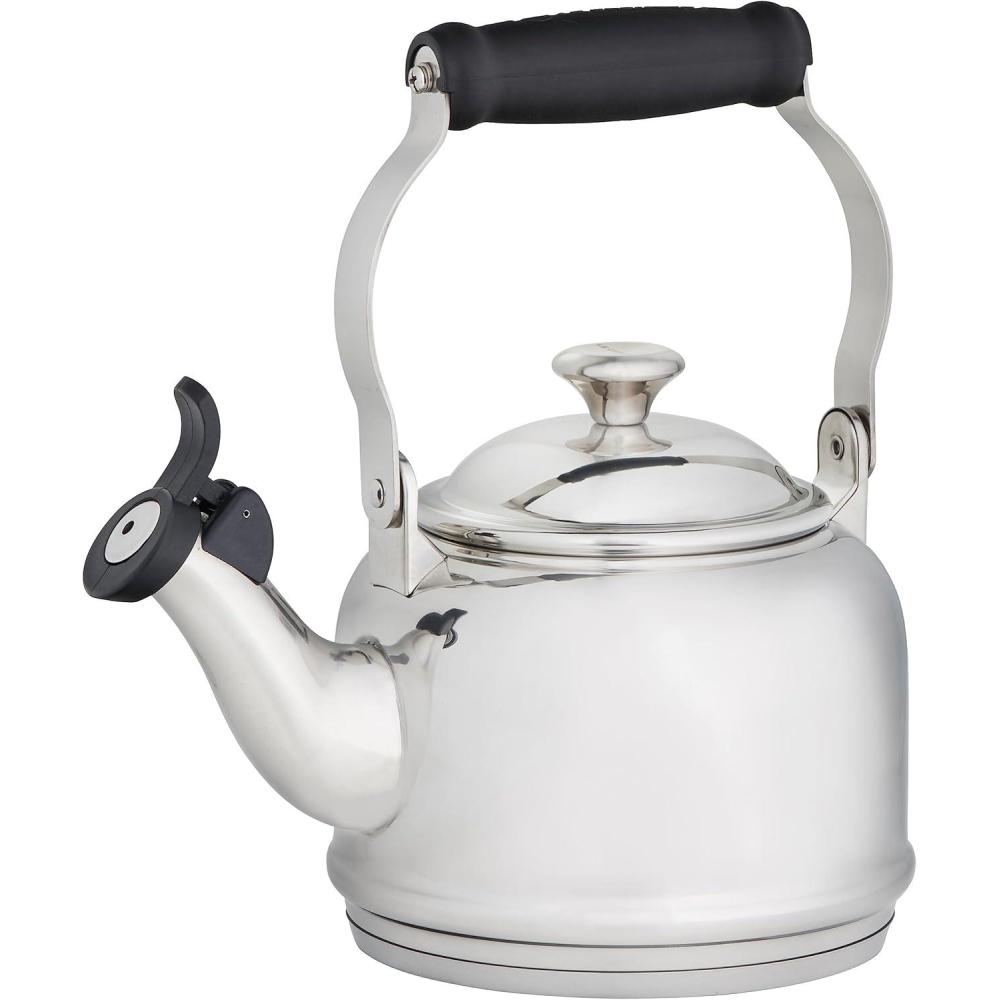 Le Creuset Enamel On Steel Demi Tea Kettle with Metal Finishes, 1.25 qt., Flame(Stainless Steel)