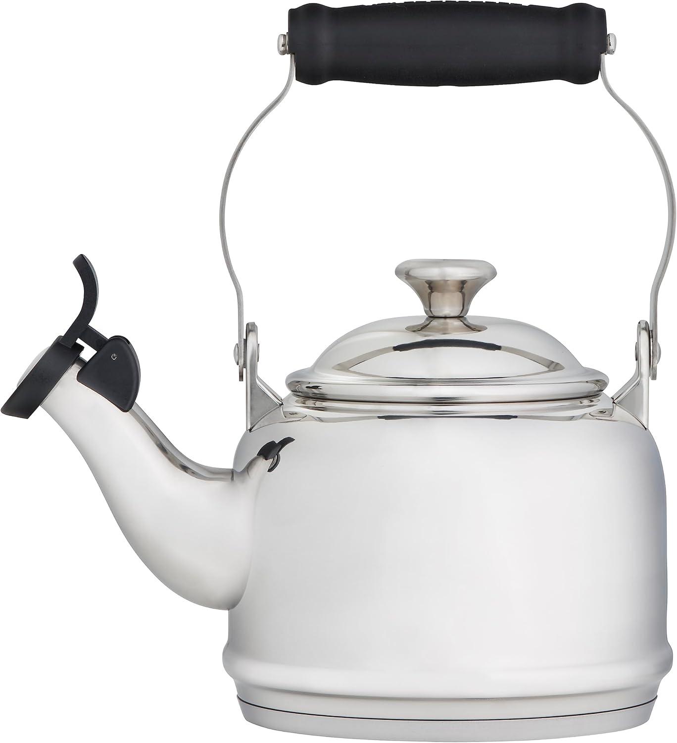 Le Creuset Enamel On Steel Demi Tea Kettle with Metal Finishes, 1.25 qt., Flame(Stainless Steel) - view 2