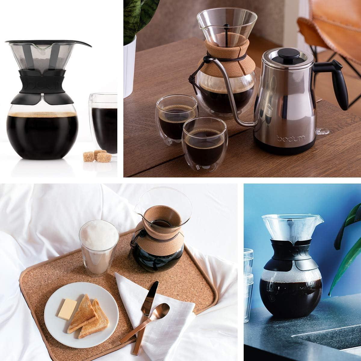 Bodum 34oz Pour Over Coffee Maker, High-Heat Borosilicate Glass with Reusable Stainless Steel Filter and Double Wall Cork Grip – Made in Portugal(White) - view 6