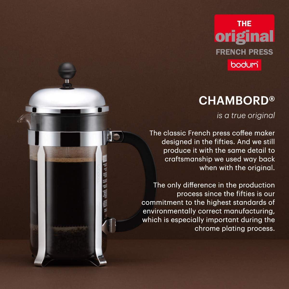 Bodum 34oz Chambord French Press Coffee Maker, High-Heat Borosilicate Glass, Stainless Steel, Copper – Made in Portugal(White) - view 6
