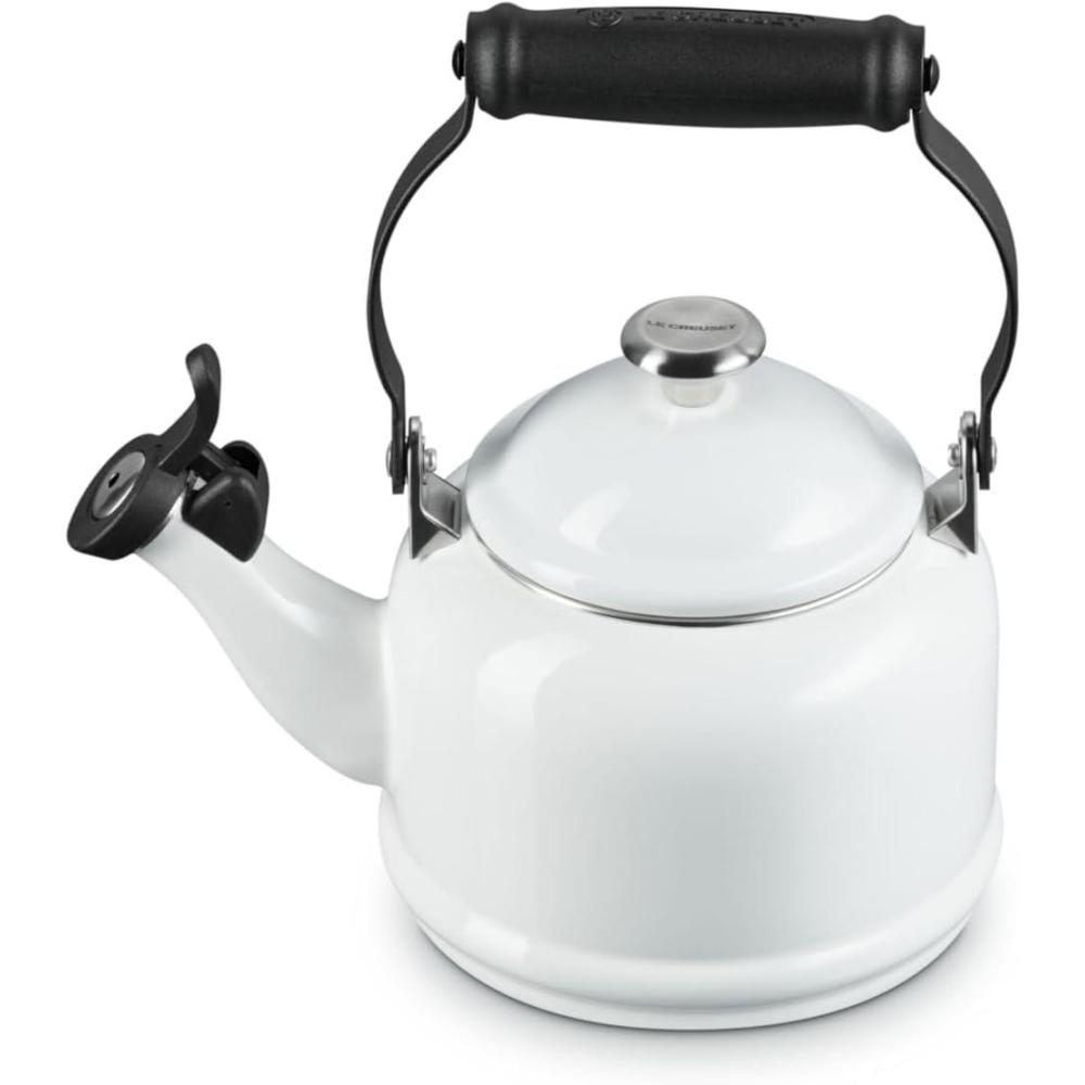 Le Creuset Enamel On Steel Demi Tea Kettle with Metal Finishes, 1.25 qt., Flame(White)