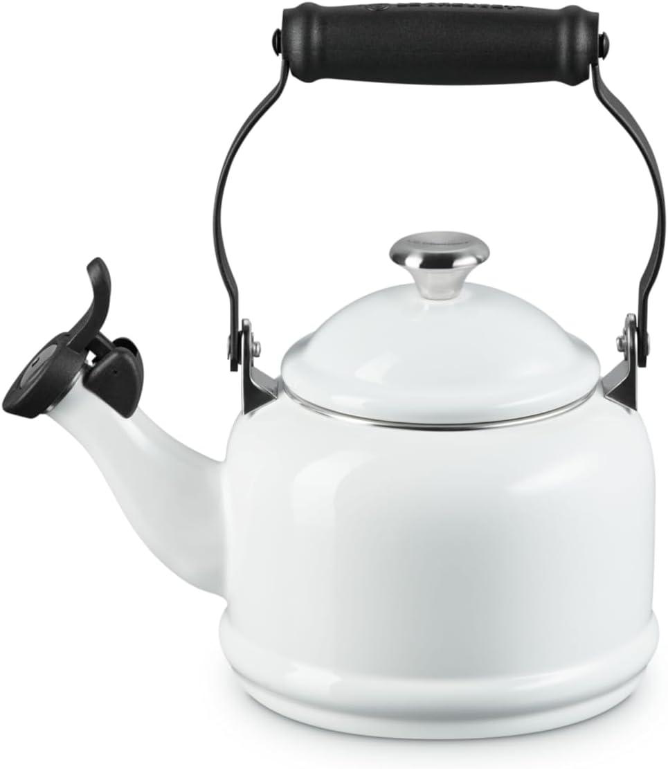 Le Creuset Enamel On Steel Demi Tea Kettle with Metal Finishes, 1.25 qt., Flame(White) - view 2