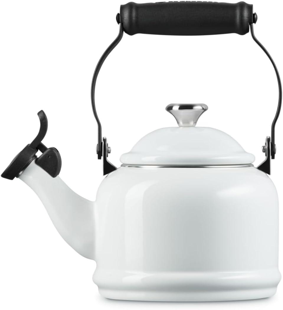 Le Creuset Enamel On Steel Demi Tea Kettle with Metal Finishes, 1.25 qt., Flame(White) - view 3