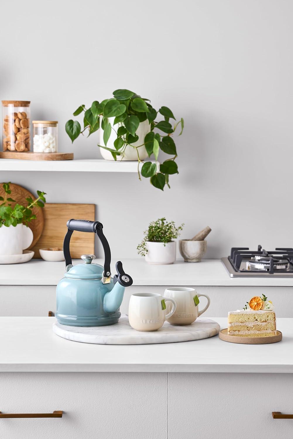 Le Creuset Enamel On Steel Demi Tea Kettle with Metal Finishes, 1.25 qt., Flame(White) - view 6