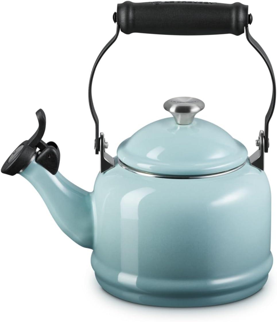 Le Creuset Enamel On Steel Demi Tea Kettle with Metal Finishes, 1.25 qt., Flame(Sea Salt) - view 2