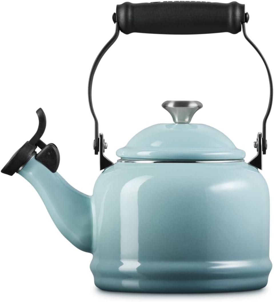 Le Creuset Enamel On Steel Demi Tea Kettle with Metal Finishes, 1.25 qt., Flame(Sea Salt) - view 3