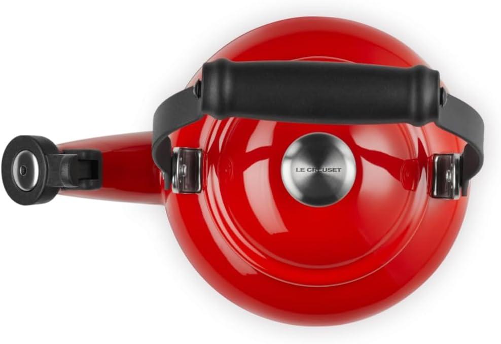 Le Creuset Enamel On Steel Demi Tea Kettle with Metal Finishes, 1.25 qt., Flame(Cerise) - view 3