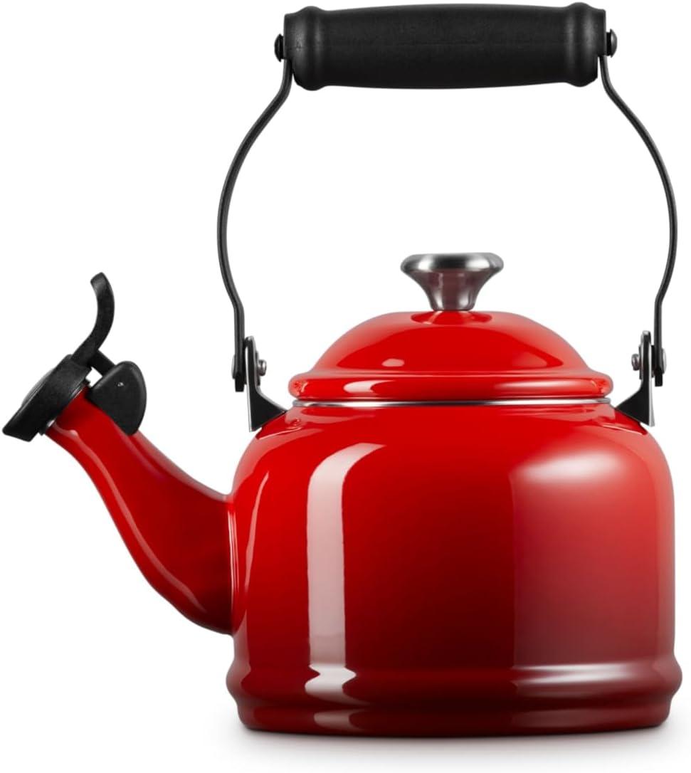 Le Creuset Enamel On Steel Demi Tea Kettle with Metal Finishes, 1.25 qt., Flame(Cerise) - view 4