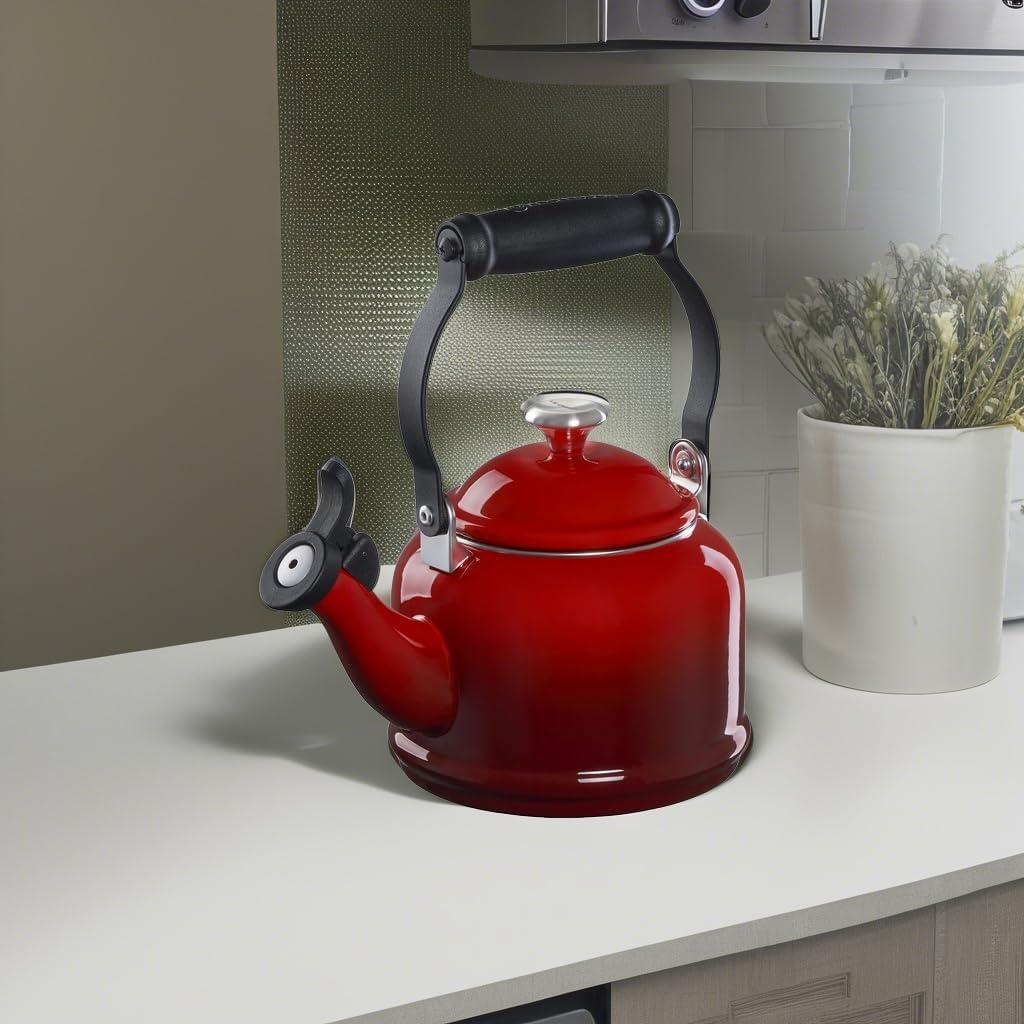 Le Creuset Enamel On Steel Demi Tea Kettle with Metal Finishes, 1.25 qt., Flame(Cerise) - view 8