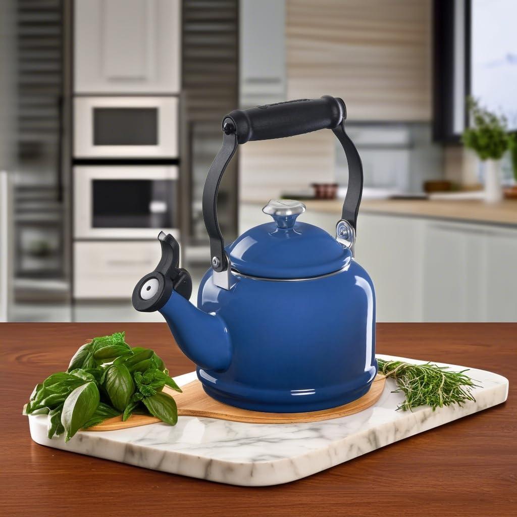 Le Creuset Enamel On Steel Demi Tea Kettle with Metal Finishes, 1.25 qt., Flame(Marseille) - view 8
