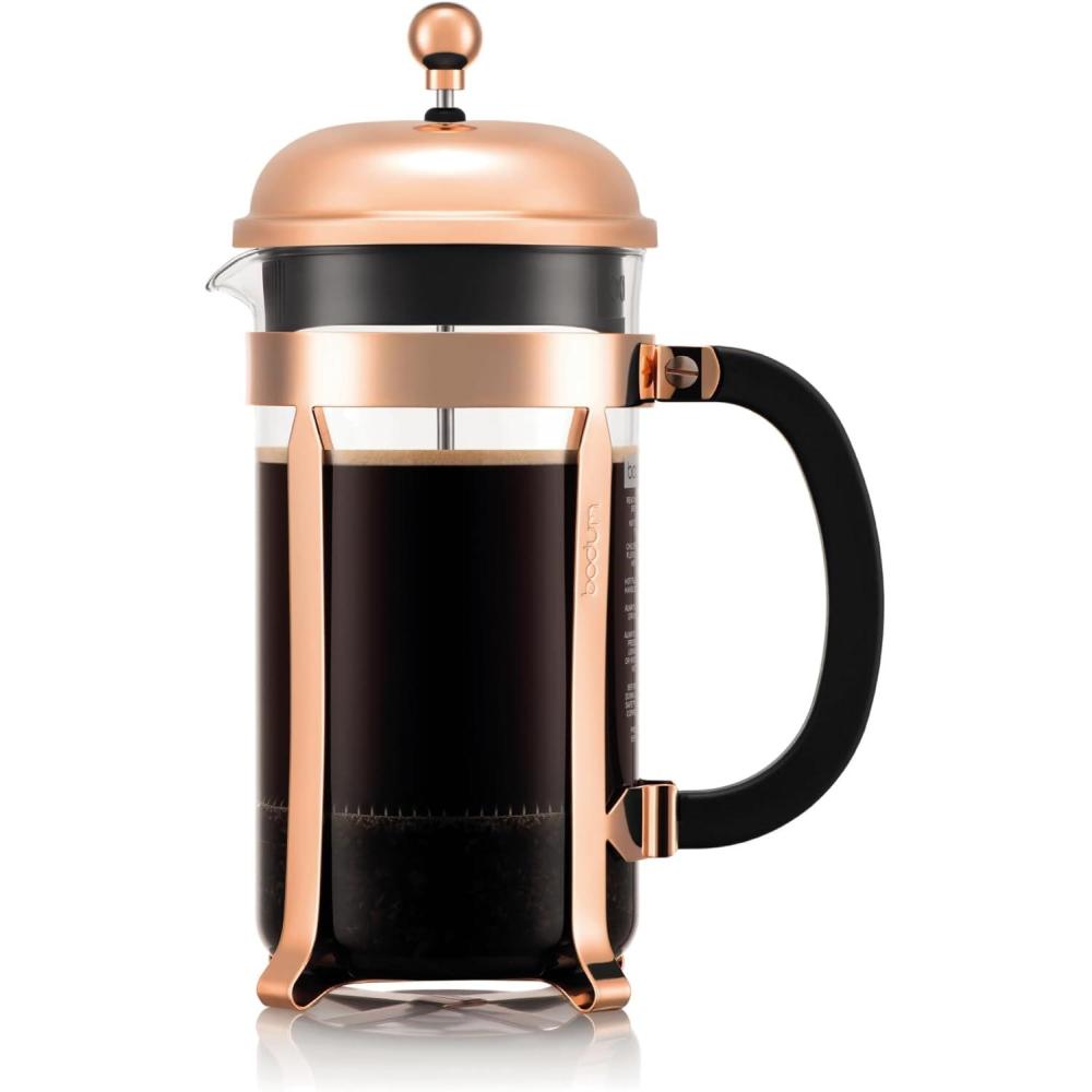 Bodum 34oz Chambord French Press Coffee Maker, High-Heat Borosilicate Glass, Stainless Steel, Copper – Made in Portugal(Copper)