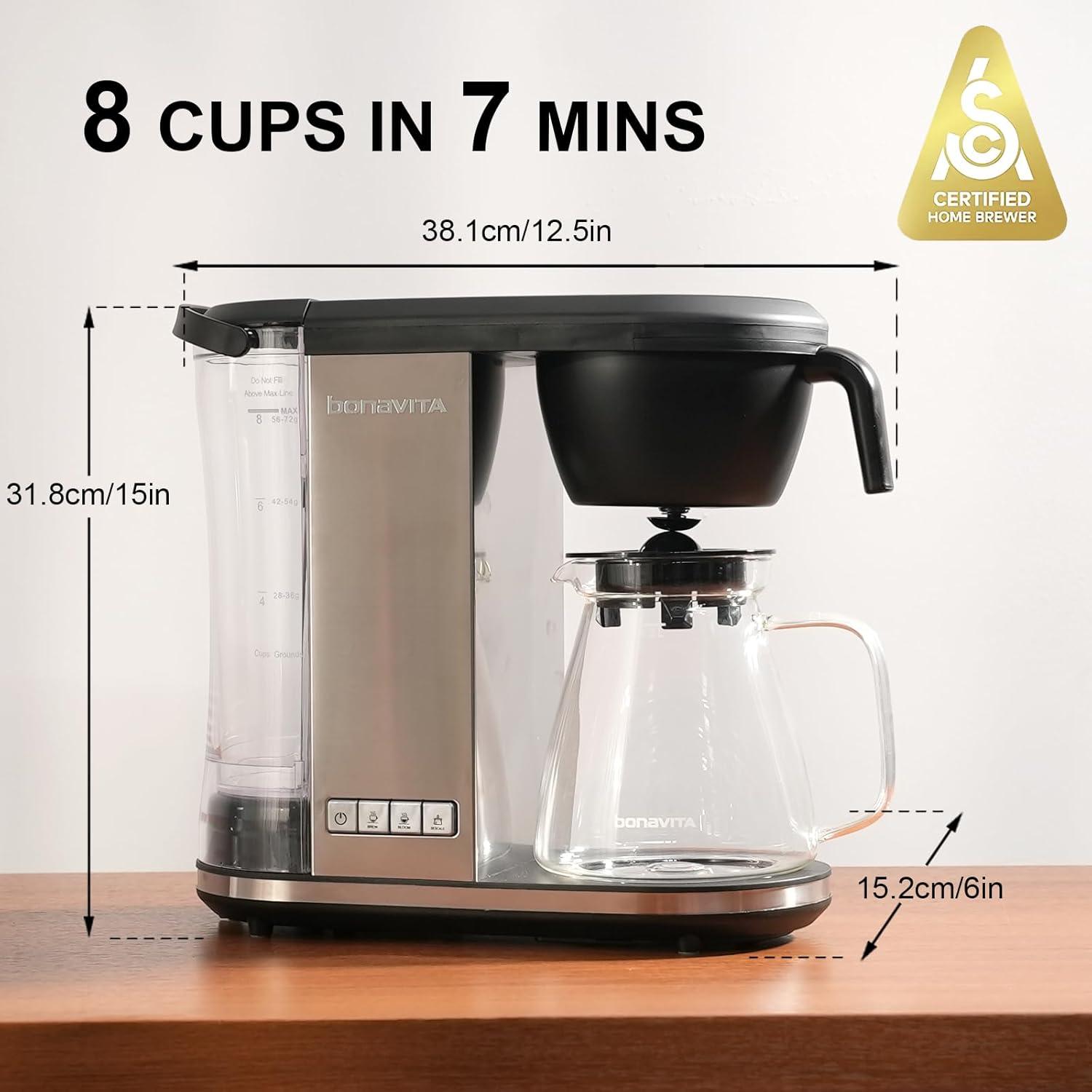 Bonavita Enthusiast 8 Cup Drip Coffee Brewer, Pour Over, SCA Certified Coffee Machine with Thermal Carafe, Stainless Steel Panel, Removable Reservoir(Silver) - view 2
