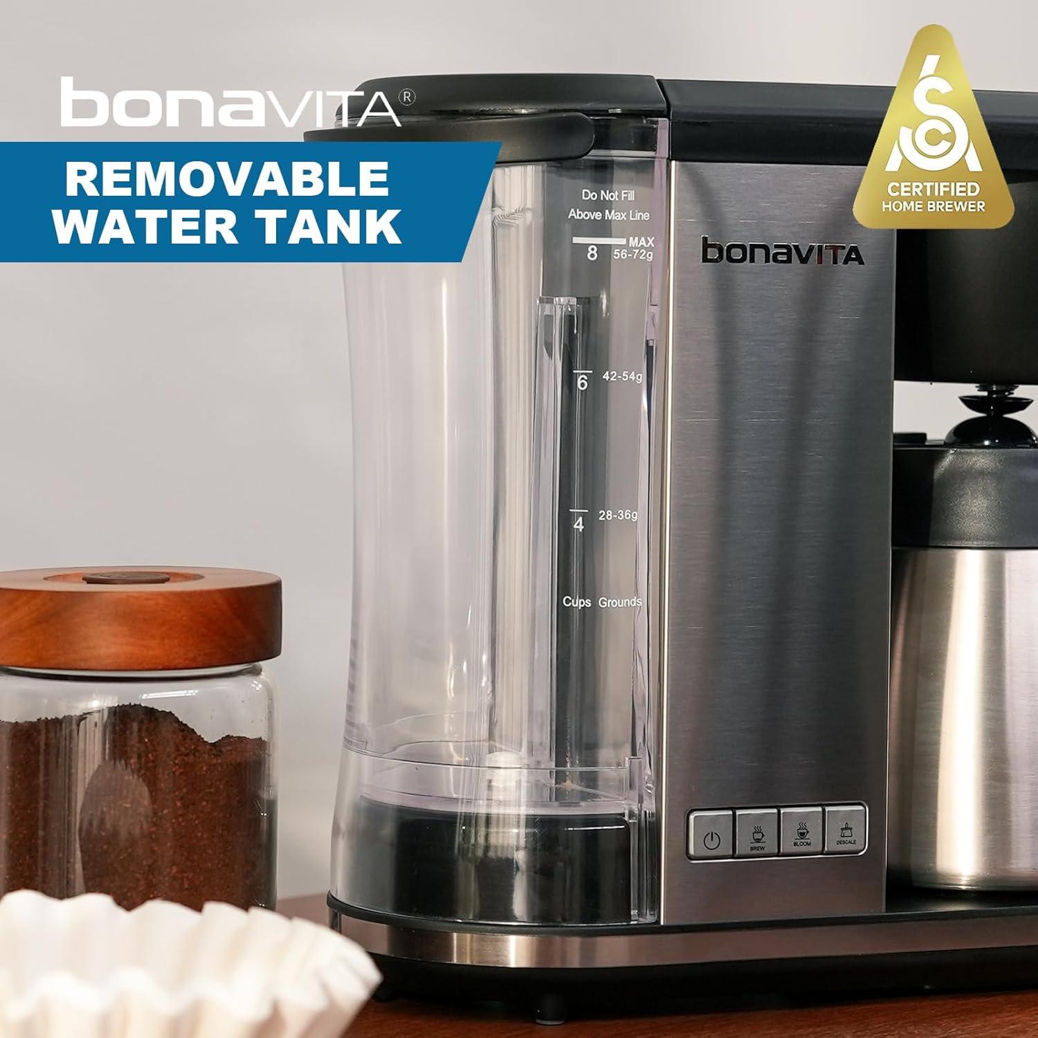 Bonavita Enthusiast 8 Cup Drip Coffee Brewer, Pour Over, SCA Certified Coffee Machine with Thermal Carafe, Stainless Steel Panel, Removable Reservoir(Silver) - view 5