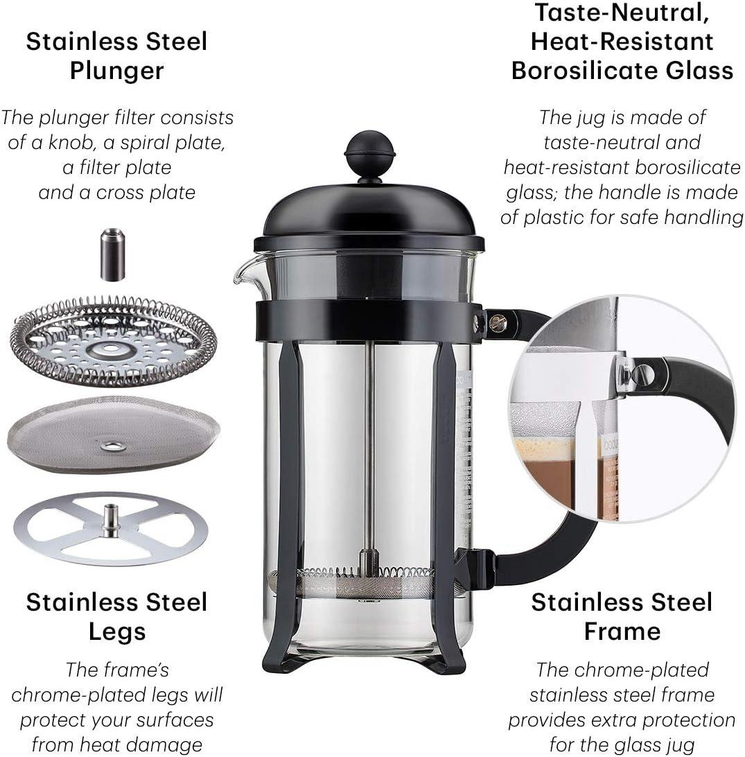 Bodum 34oz Chambord French Press Coffee Maker, High-Heat Borosilicate Glass, Stainless Steel, Copper – Made in Portugal(Black) - view 5