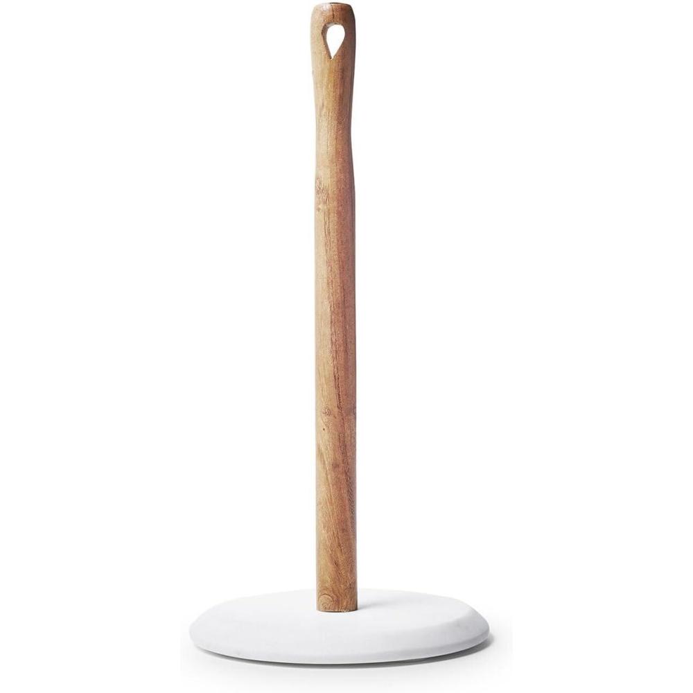 Sur La Table Marble & Acacia Paper Towel Holder, White