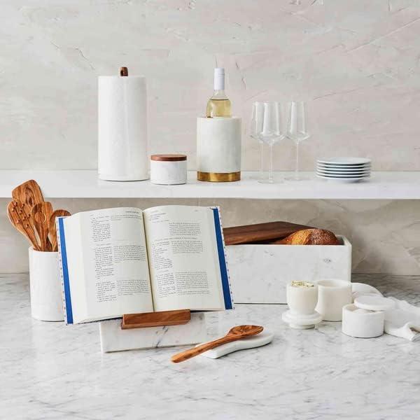 Sur La Table Marble & Acacia Paper Towel Holder, White - view 3