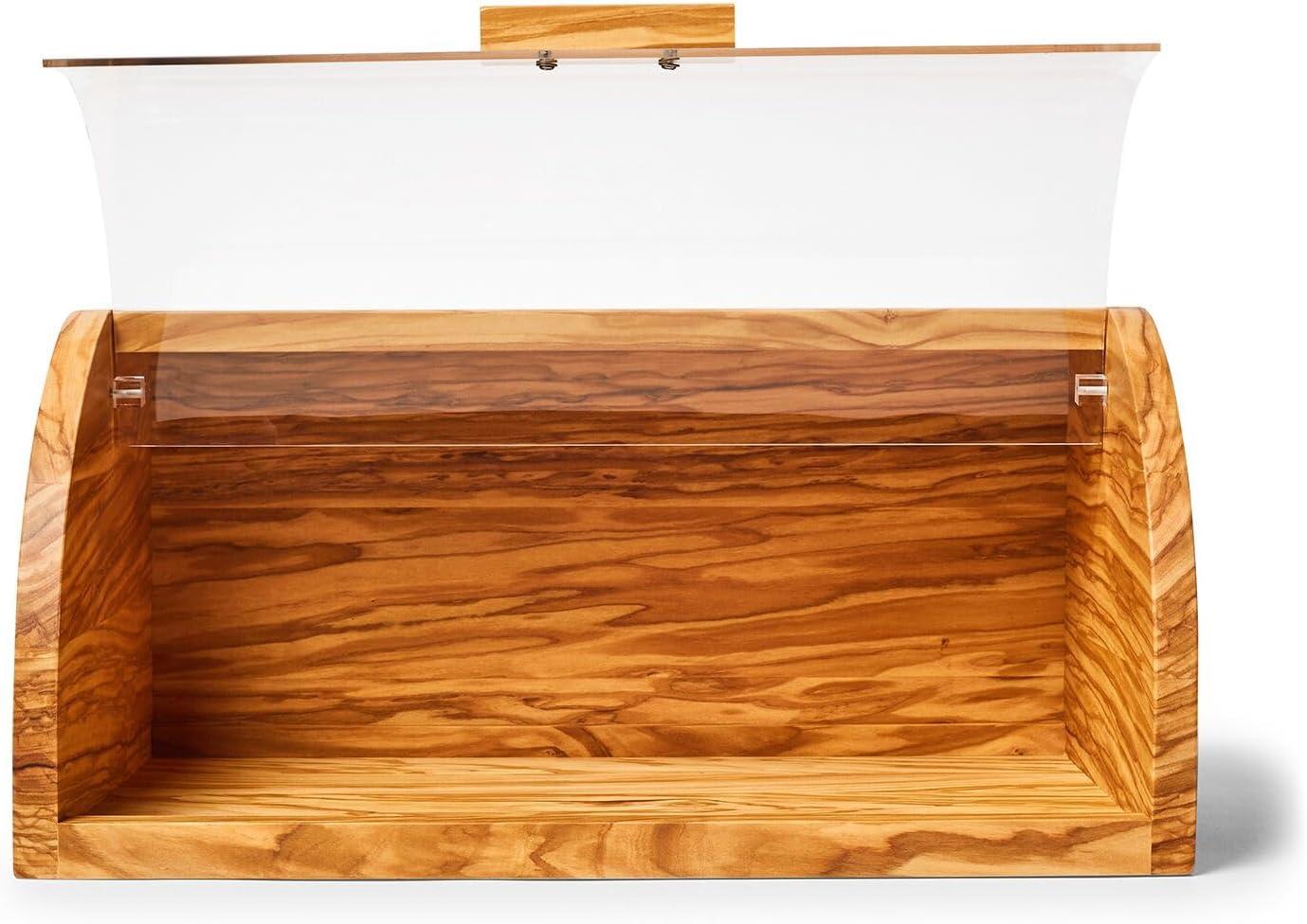 Sur La Table Olivewood Bread Box – 14.2″ Countertop Bread Storage with Clear Lid & Handle, Crafted from Natural Hardwood with Unique Grain, Keeps Baked Goods Fresher Longer - view 2