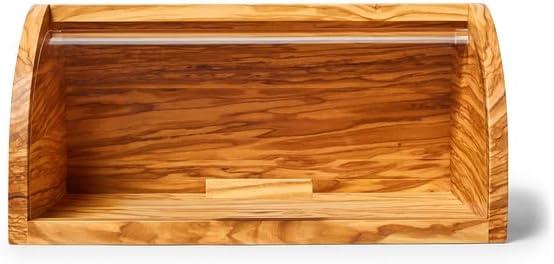 Sur La Table Olivewood Bread Box – 14.2″ Countertop Bread Storage with Clear Lid & Handle, Crafted from Natural Hardwood with Unique Grain, Keeps Baked Goods Fresher Longer - view 4