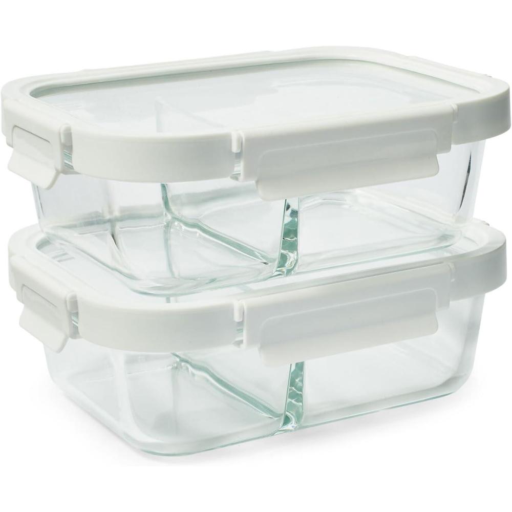 Sur La Table Divided Glass Storage Containers, 4-Piece Set, Clear
