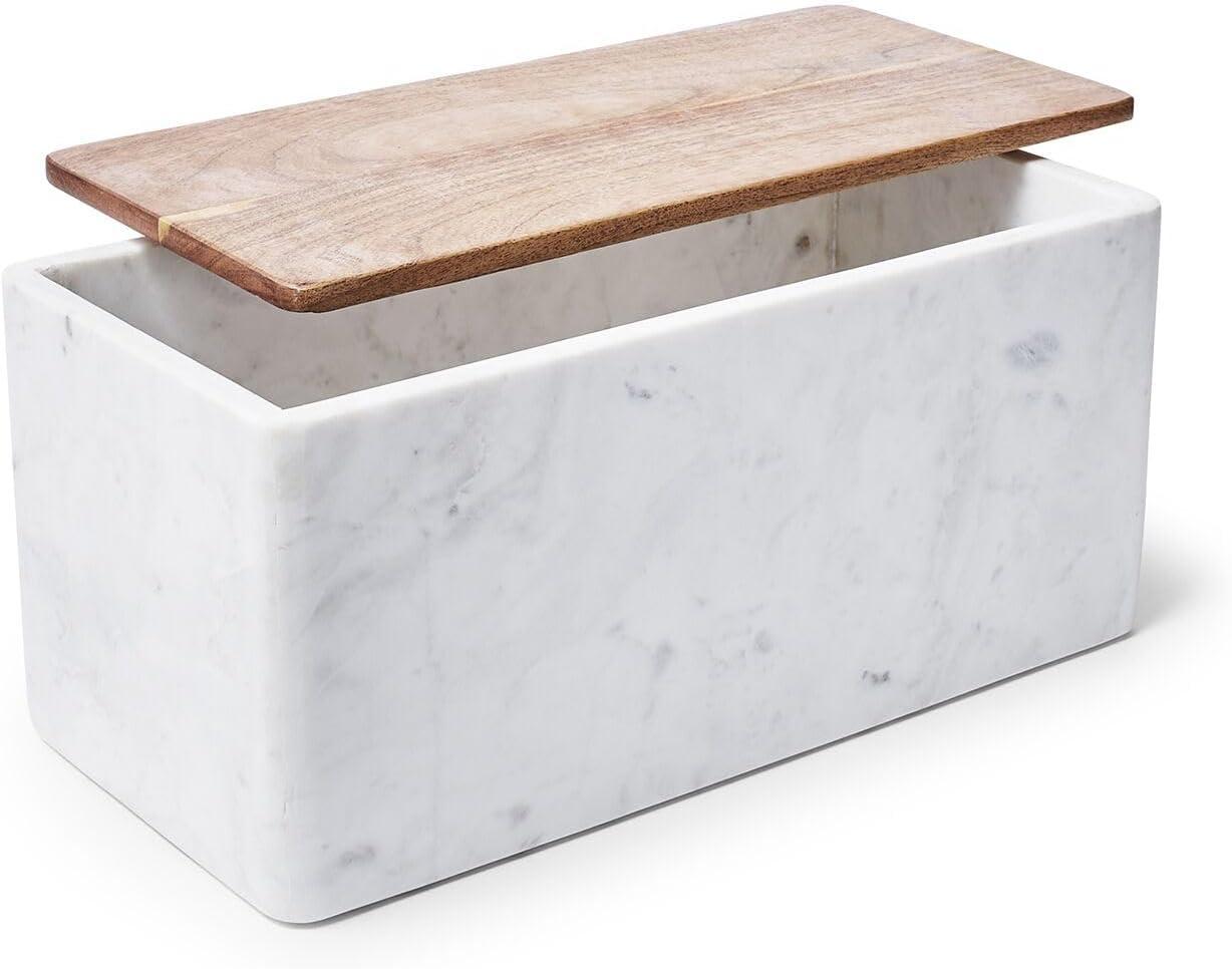 Sur La Table Marble & Acacia Wood Bread Box – Holds 4–5 Loaves, Keeps Bread Fresh in Style - view 3