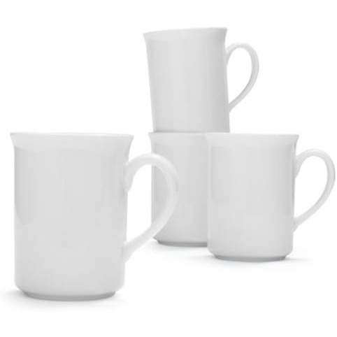 Sur La Table Bistro Mugs, Set of 4, White, Set of 4 Classic White Porcelain Mugs for Everyday Coffee and Tea Service, Set of 4