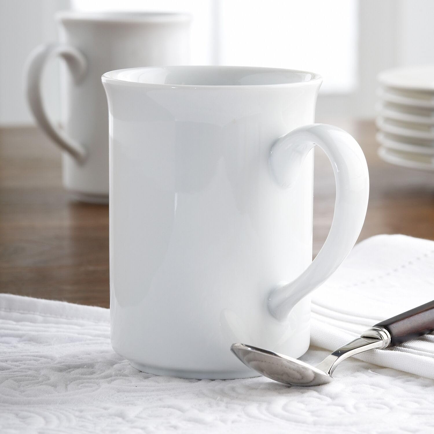 Sur La Table Bistro Mugs, Set of 4, White, Set of 4 Classic White Porcelain Mugs for Everyday Coffee and Tea Service, Set of 4 - view 3