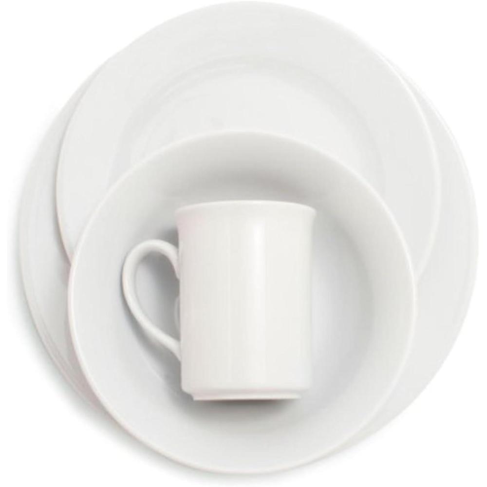 Sur La Table Bistro 24 Piece Porcelain Dinnerware Set includes Dinner Plates, Salad Plates, Cereal Bowls and Mugs, Service for 6, White – Microwave and Dishwasher