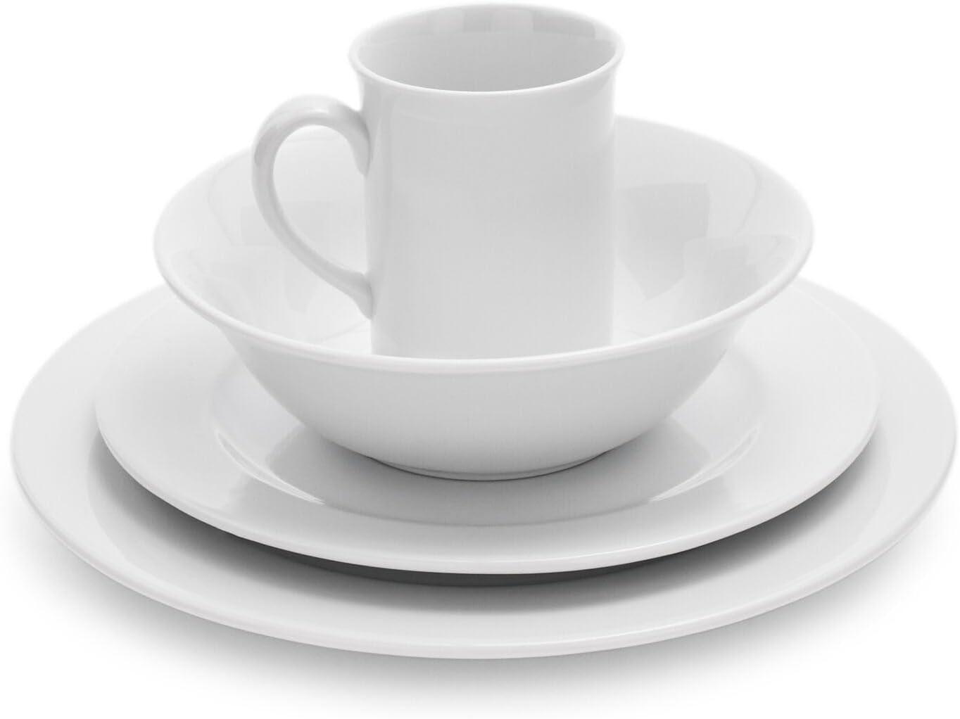 Sur La Table Bistro 24 Piece Porcelain Dinnerware Set includes Dinner Plates, Salad Plates, Cereal Bowls and Mugs, Service for 6, White – Microwave and Dishwasher - view 3