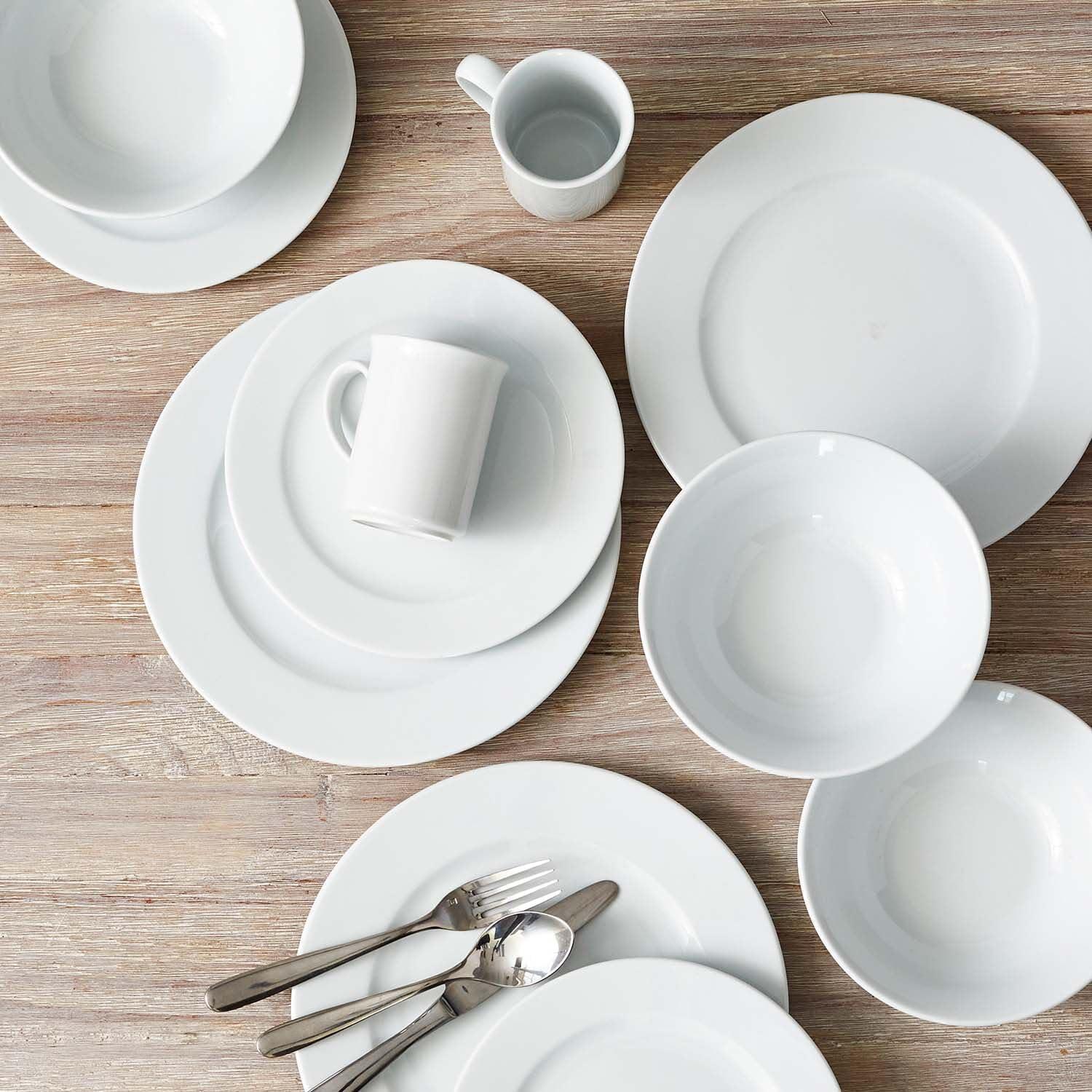 Sur La Table Bistro 24 Piece Porcelain Dinnerware Set includes Dinner Plates, Salad Plates, Cereal Bowls and Mugs, Service for 6, White – Microwave and Dishwasher - view 7
