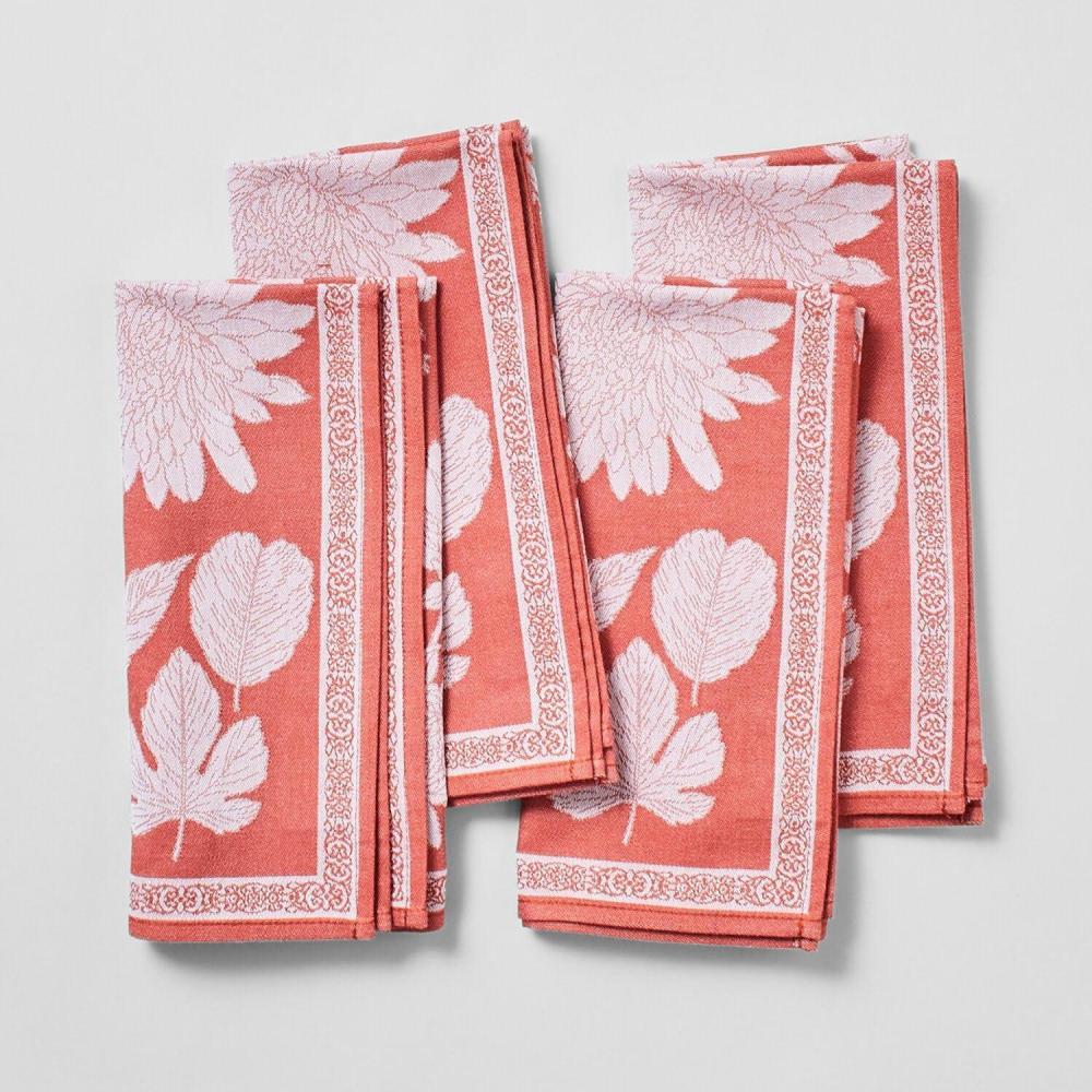 Sur La Table Jacquard Floral Napkins, Set of 4, Indigo(Terracotta)