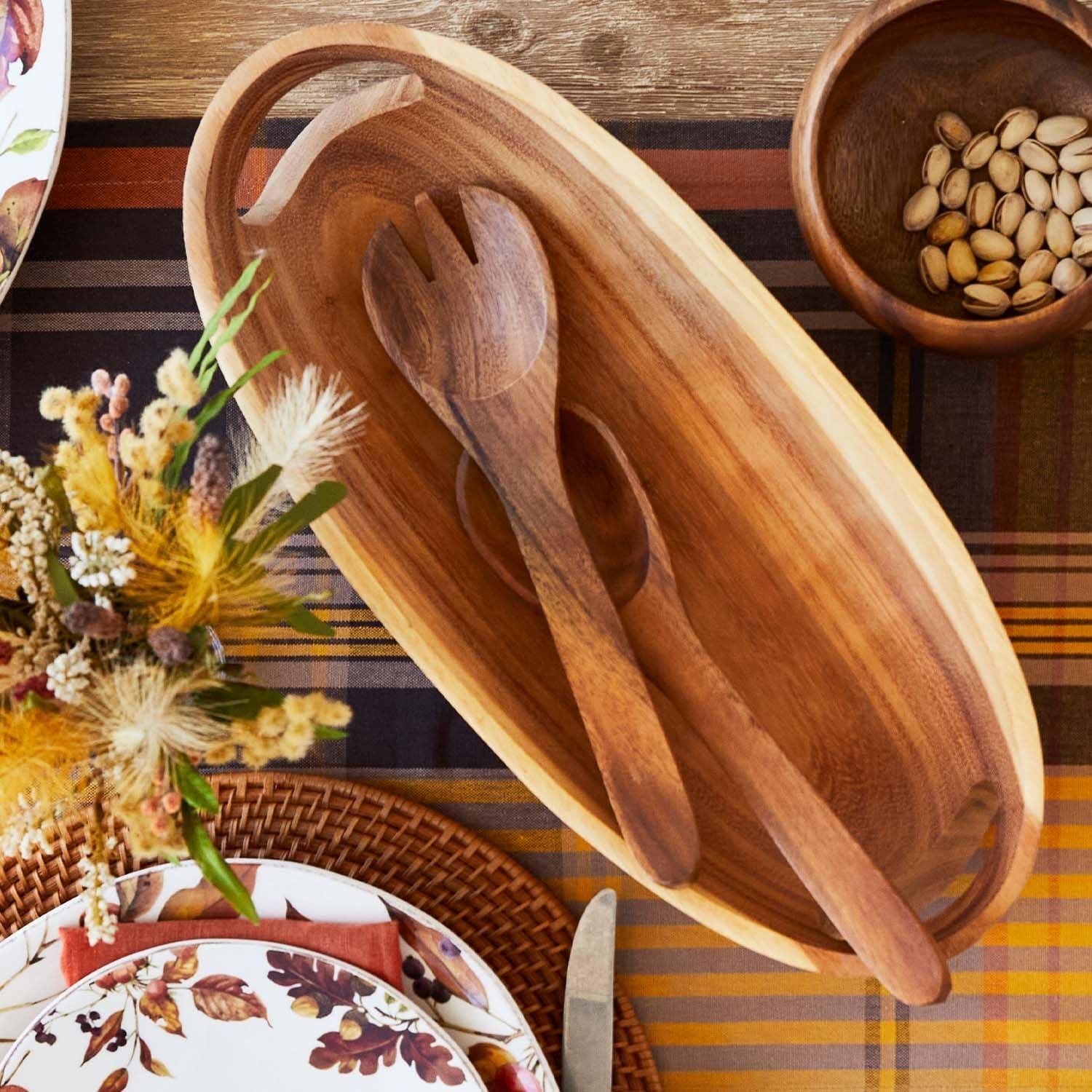 Sur La Table Acacia Serving Tray with Handles, Brown - view 2