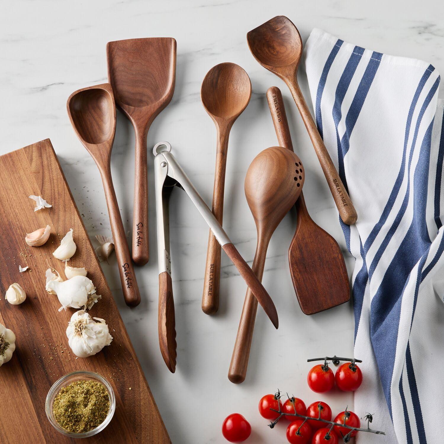 Sur La Table 13.5″ Stainless Steel Serving Tongs with Walnut Wood Tips – Locking Kitchen Tongs for Appetizers, Cheese Boards, Cold Cuts & More - view 2